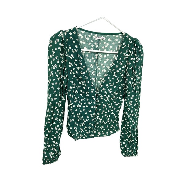 Reformation Green Nell Blouse Long Sleeve Low Neckline Size XS - Picture 3 of 9